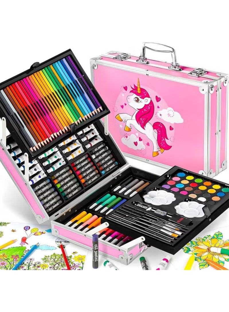 145 Pcs Children Deluxe Art Drawing Set for Kids Case Studio Art and Craft Supplies Drawing and Painting Set Great Gift (Unicorn Design-Pink) - Image 1